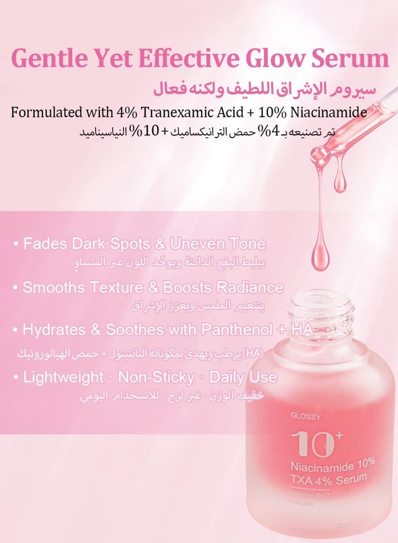 Glossy TXA 4% + Niacinamide 10% Face Serum | Anti-Wrinkle & Dark Spot Corrector | For Sensitive Skin | Hydrating Glow Facial Serum with Tranexamic Acid | Korean Skincare | 30mL - Image 2